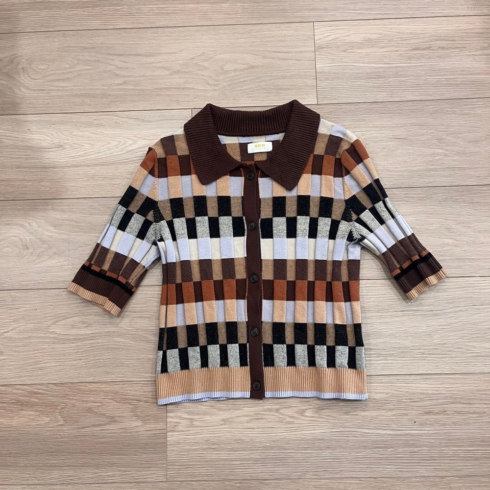 Maeve Anthropologie Patchwork Knit Cardigan‎ Women M Preppy Academia Old Money